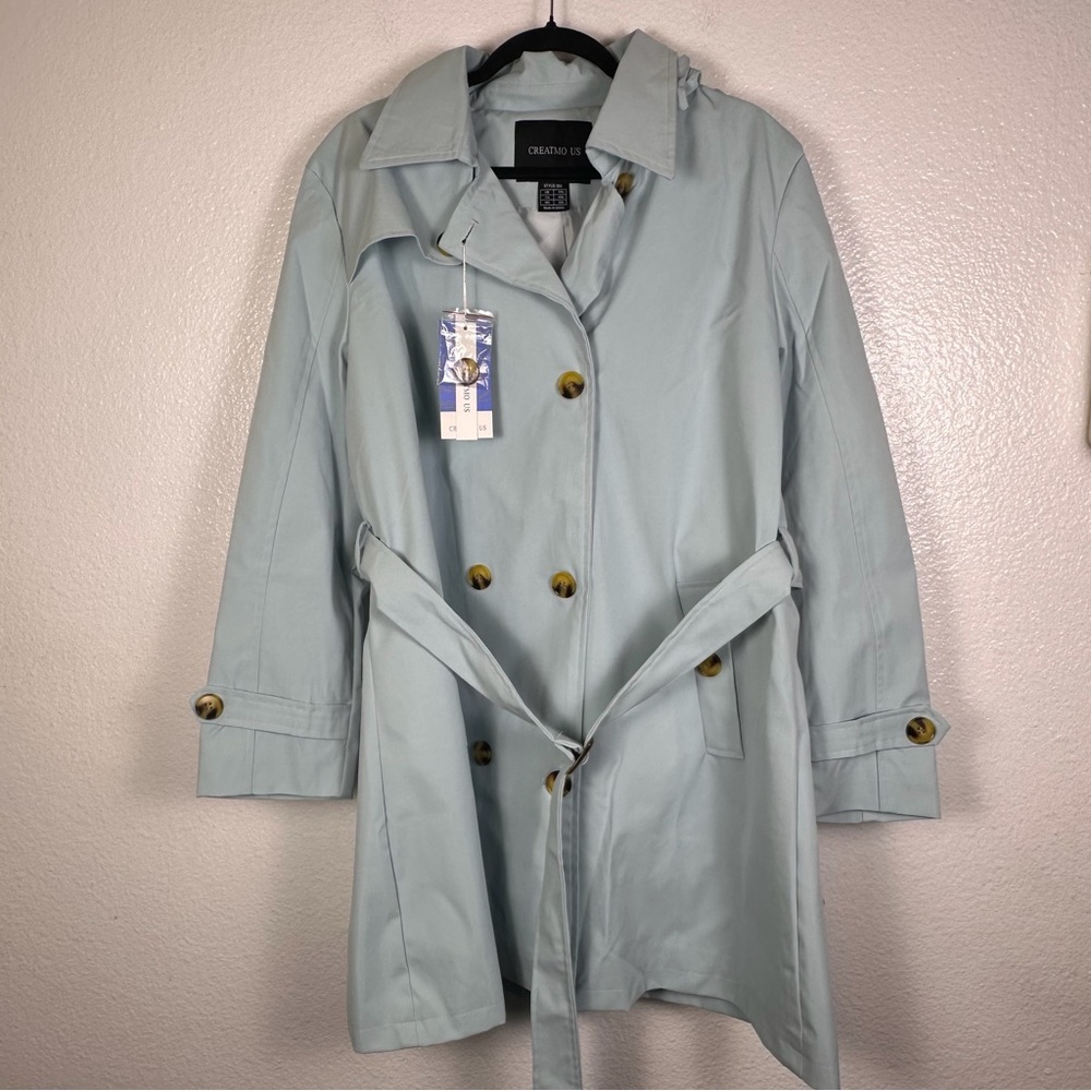 Women's Pastel Blue Double-Breasted Trench Coat